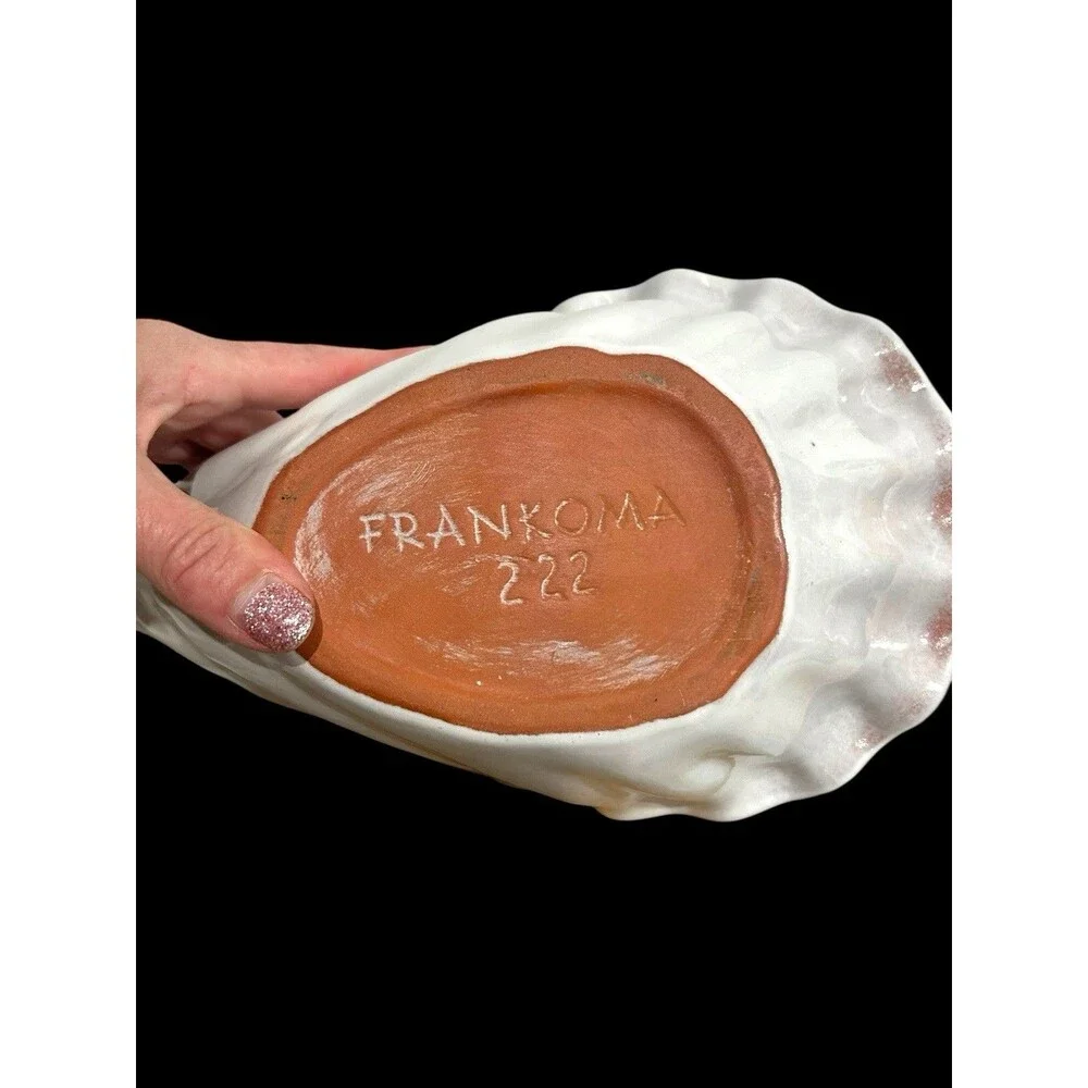 VTG Frankoma Pottery #222 Cream Cornucopia Shell Vase Dish Planter MCM